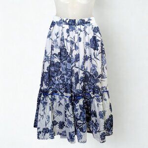 Vintage Floral Circle Skirt Women's XS Blue Chic Summer Cottagecore